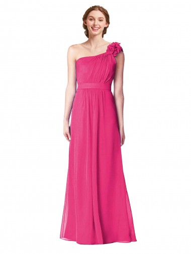 Full Length One Shoulder Chiffon Bridesmaid Dress UK