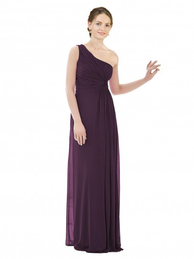 Draped One Shoulder Full Length Chiffon Bridesmaid Dress UK