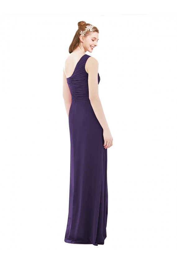 Draped One Shoulder Full Length Chiffon Bridesmaid Dress UK