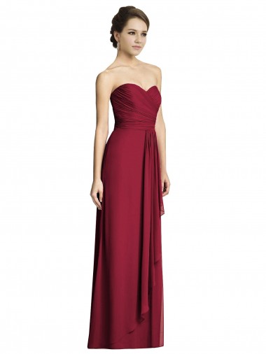 Long Strapless Chiffon Bridesmaid Dress with Side Slit UK