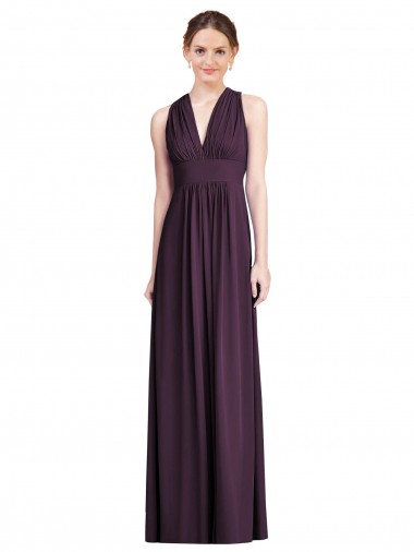 Long Chiffon V-Neck Bridesmaid Dress with Shirred Bodice UK