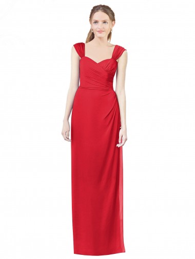 Long Chiffon Bridesmaid Gown with Neckline Straps UK