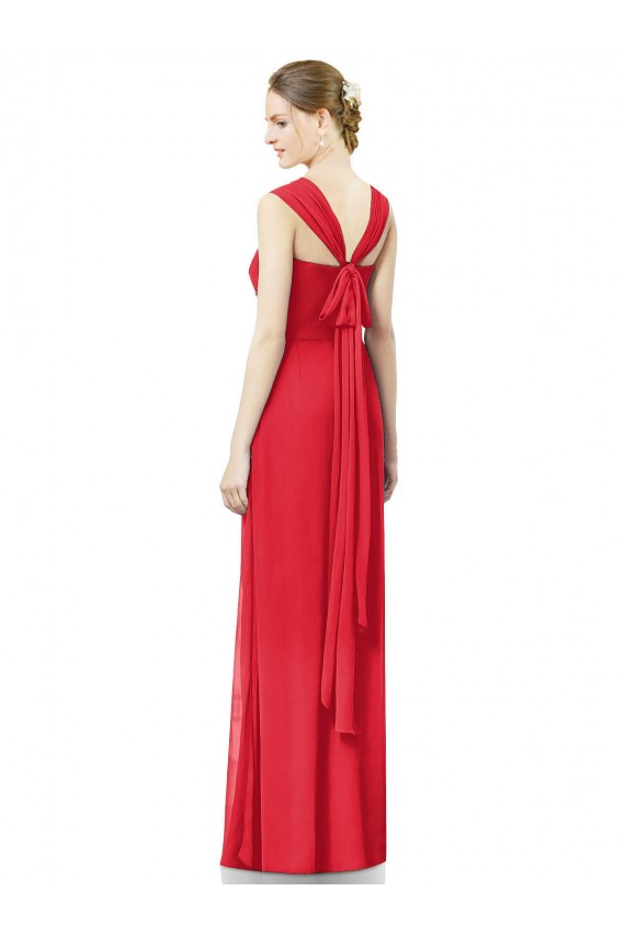 Long Chiffon Bridesmaid Gown with Neckline Straps UK