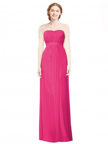 Full Length Strapless Long Chiffon Dress with Waistband UK