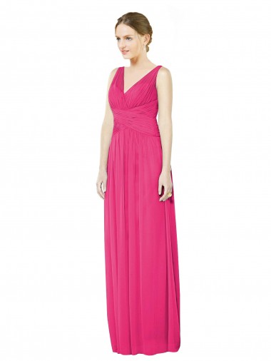 Sleeveless V-Neck Long Chiffon Bridesmaid Dress with V-Back UK