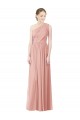 One Shoulder Long Chiffon Bridesmaid Dress with Shirred Waistband UK