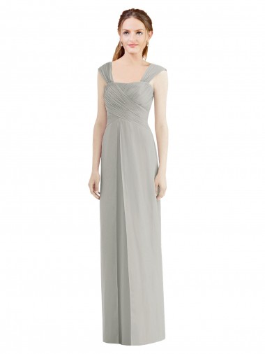 Full Length Lux Chiffon Dress with Draped Bodice And Shirred Straps UK