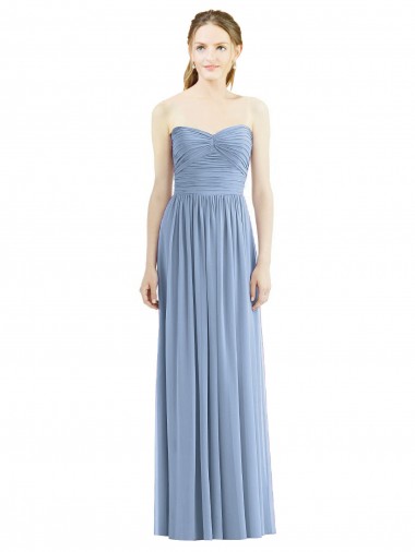 Strapless Long Chiffon Dress with Sweetheart Neckline And Draped Bodice UK