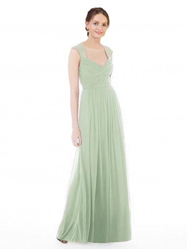 Sheer Back Cap Sleeves Long Chiffon Bridesmaid Dress  UK