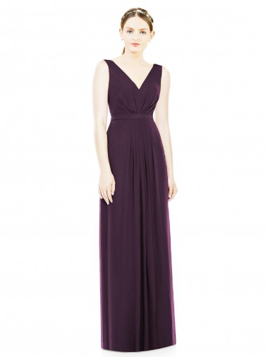 V-Neckline Sleevelss Full Length Chiffon Bridesmaid Dress UK