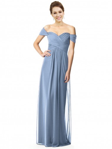 Off the Shoulder Chiffon Bridesmaid Dress with Draped Bodice UK