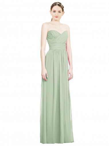 Crisscross Draped Full Length Strapless Chiffon Bridesmaid Dress UK