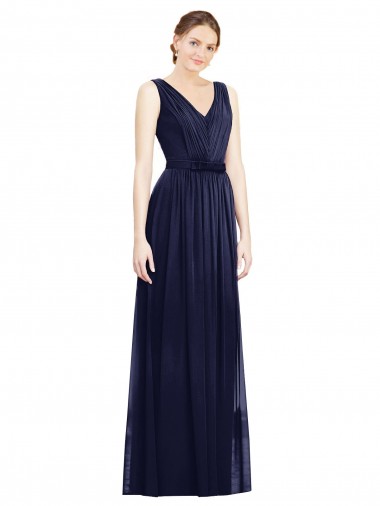 Full-Length V-Neck Lux Chiffon Bridesmaid Dress with V-Back UK