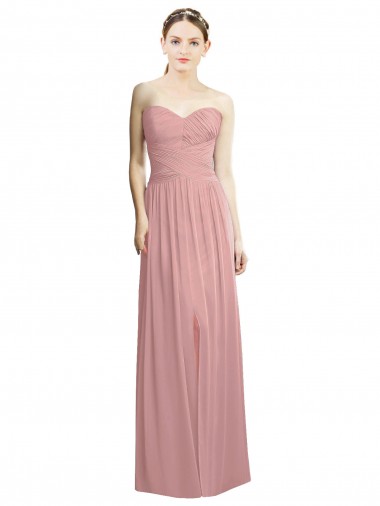 Crossover Draped Sweetheart Chiffon Bridesmaid Dress with Front Slit UK