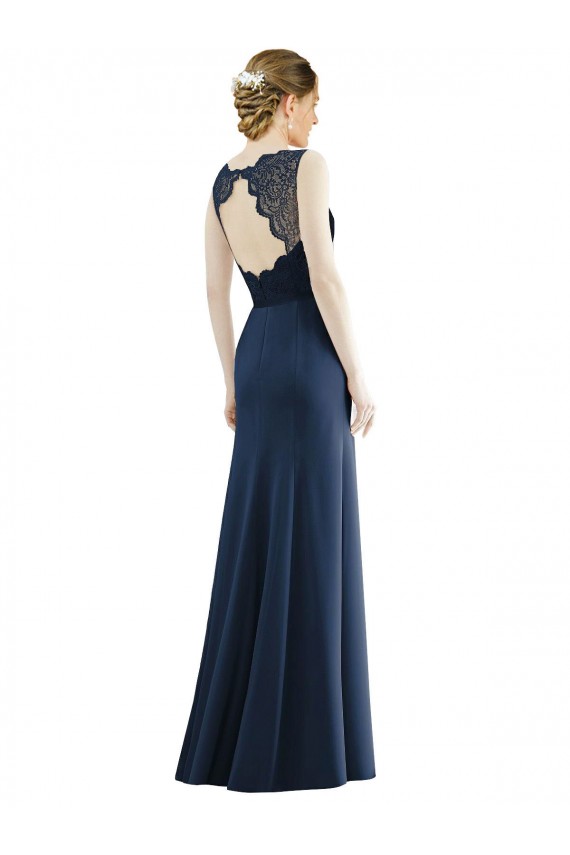 Lace Bodice Open Back Trumpet Chiffon Bridesmaid Dress with Bow Belt UK