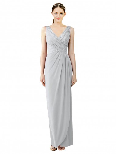 Draped Sleeveless Long Chiffon V-Neck Bridesmaid Dress UK