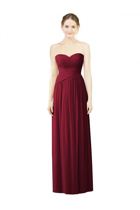 Draped Full Length Strapless Chiffon Bridesmaid Dress UK