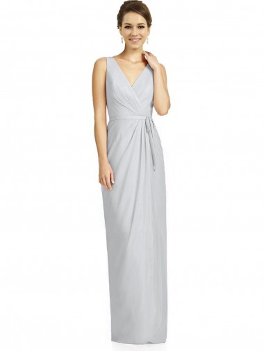 Draped V-Neck Cocktail Length Chiffon Bridesmaid Dress UK