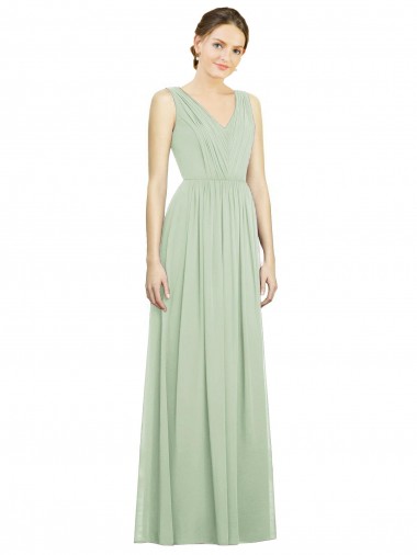 Natural Waist V-Neck Draped Chiffon Bridesmaid Dress UK