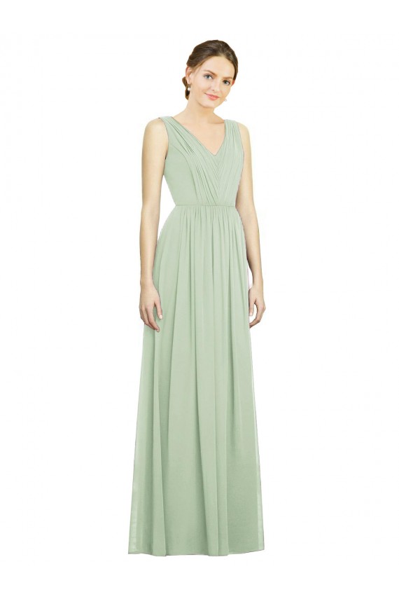 Natural Waist V-Neck Draped Chiffon Bridesmaid Dress UK