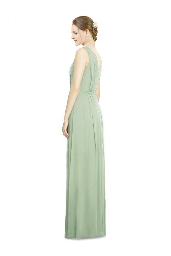 Natural Waist V-Neck Draped Chiffon Bridesmaid Dress UK