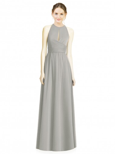 Draped Keyhole Long Chiffon Bridesmaid Dress UK