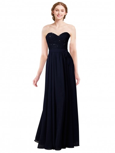 Strapless Chiffon Bridesmaids Dress with a Beaded Lace Sweetheart Bodice UK