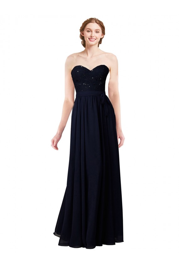 Strapless Chiffon Bridesmaids Dress with a Beaded Lace Sweetheart Bodice UK