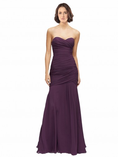 Full Length Chiffon Bridesmaid Dress with Sweetheart Neckline and Ruffles UK