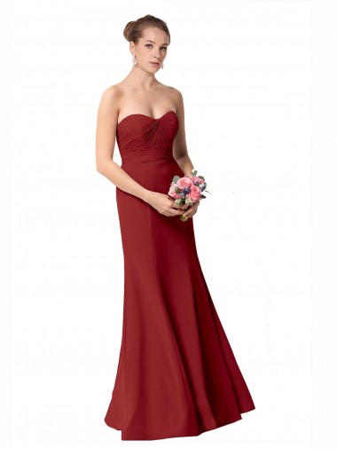 Full Length Sweetheart Chiffon Bridesmaid Dress with Ruched Bodice UK