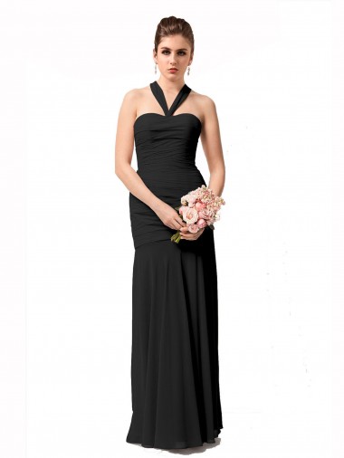 Long Halter Chiffon Bridesmaid Dress with Dropped Waist UK