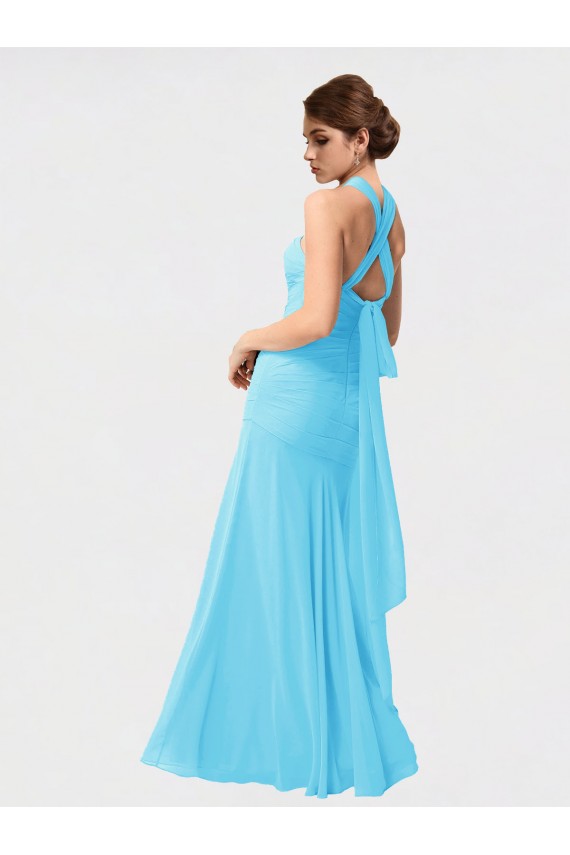 Long Halter Chiffon Bridesmaid Dress with Dropped Waist UK