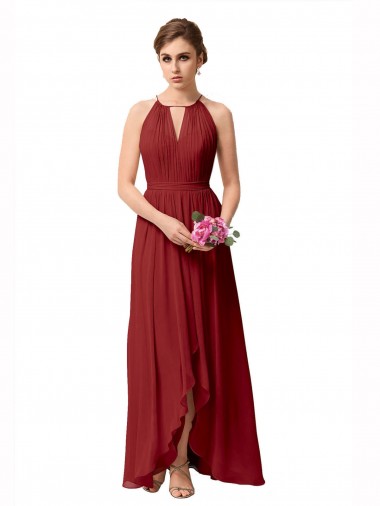 High Low Long Halter Keyhole Chiffon Bridesmaid Dress UK