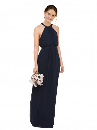 High Halter Neckline Chiffon Bridesmaid Dress with Slim Keyhole Back UK