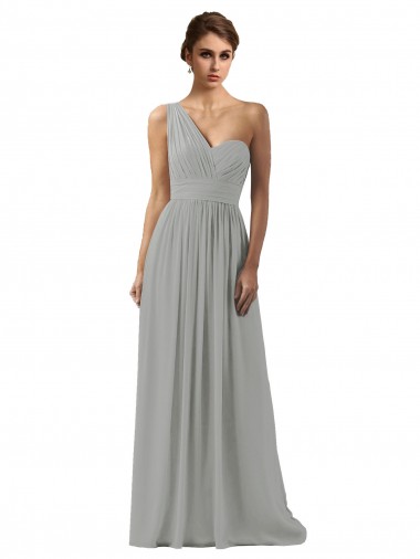 Ruffled One Shoulder Floor Length Long Chiffon Bridesmaid Dress UK