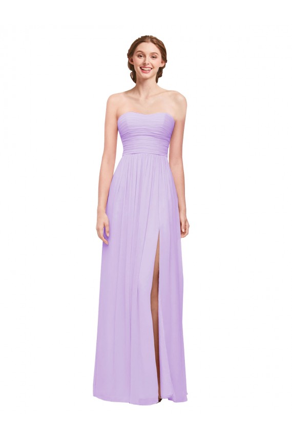 Strapless Mermaid Chiffon Bridesmaid Dress WITH High Side Slit and Ruffles UK