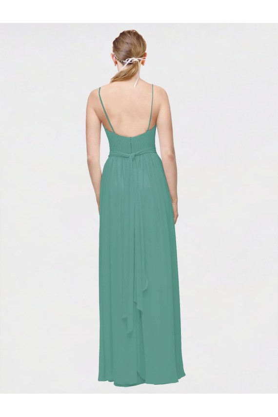 Rouched V-Neckline and Spaghetti Straps Long Chiffon Bridesmaid Dress UK