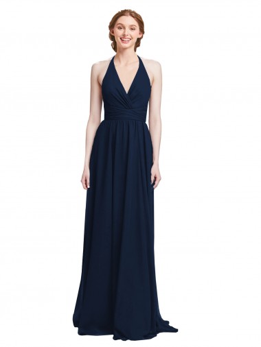 Halter Chiffon Bridesmaid Dress with V-Neckline and Criss Cross Waist UK