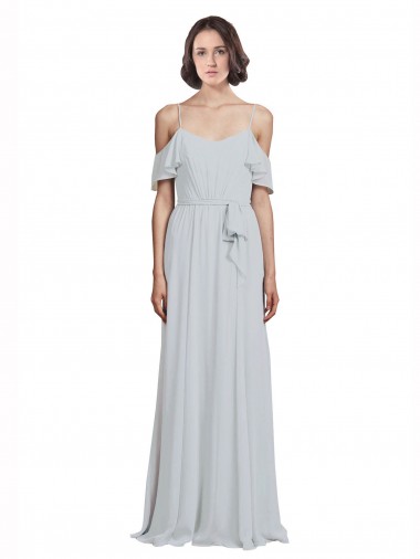 Off the Shoulder Spaghetti Strap Long Chiffon Bridesmaids Dress UK