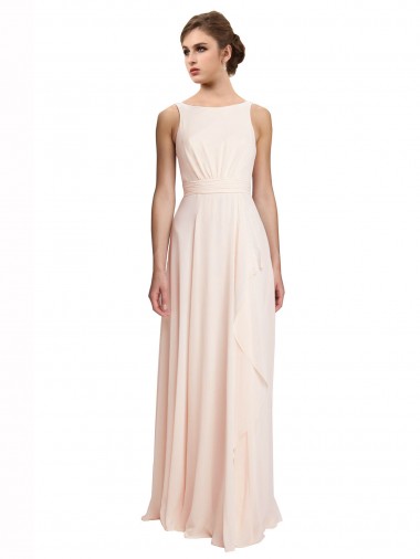 High Neck Chiffon Bridesmaid Dress with Deep V-Back and Cascading Skirt UK