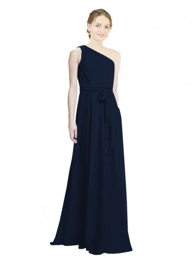 Long Chiffon Bridesmaid Dress with One Shoulder Neckline And Belt UK