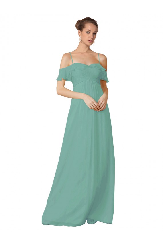 Hand-Ruched Chiffon Bridesmaid Dress with Flutter Sleeves UK