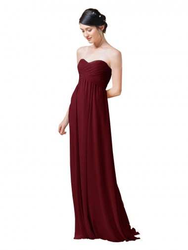 Hand-Ruched Sweetheart Long Chiffon Bridesmaid Dress UK