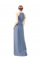 Fitted Long High Halter Neck Chiffon Bridesmaid Dress with Keyhole Back UK