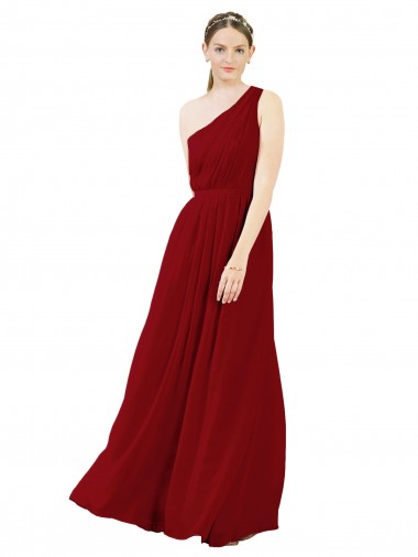 Draped One Shoulder Long Floor Length Chiffon Bridesmaid Dress UK