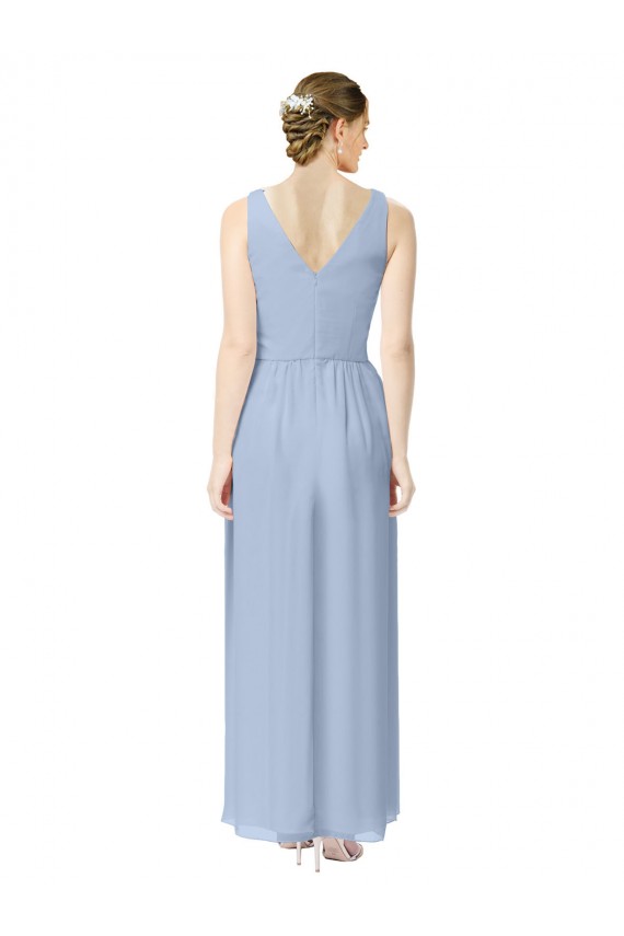 Long V-Neckline Chiffon Bridesmaid Dress with Twisted Waist UK