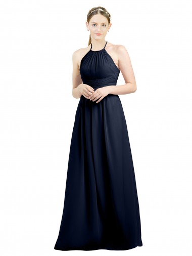 Halter High Neck Long Chiffon Bridesmaid Dress with Open Back UK