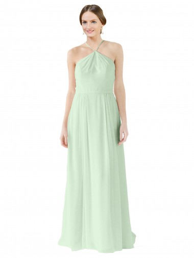 Front halter Neckline and Deep Back Long Chiffon Bridesmaid Dress UK