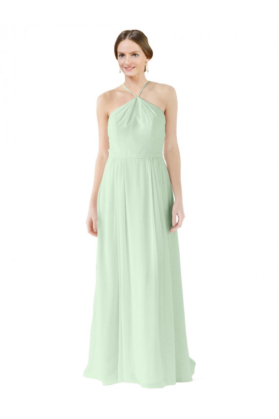 Front halter Neckline and Deep Back Long Chiffon Bridesmaid Dress UK