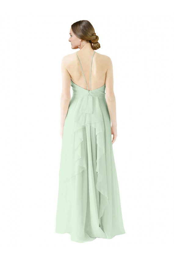 Front halter Neckline and Deep Back Long Chiffon Bridesmaid Dress UK